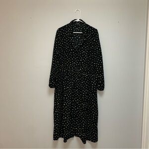Monki Black Floral Long Sleeve Maxi Dress Button Front